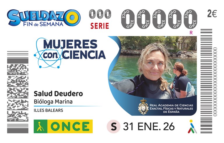 Presentación del Cupón dedicado a la bióloga marina, Salud Deudero, protagonista de un cupón de la ONCE en la serie "Mujeres con Ciencia"
