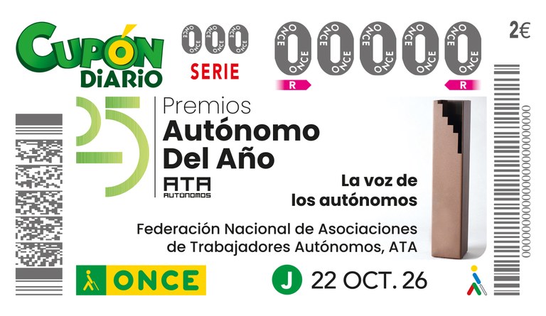 Presentación cupón motivo del '25 Aniversario Premios ATA' en su Gala de Premios 'Autónomos del Año'